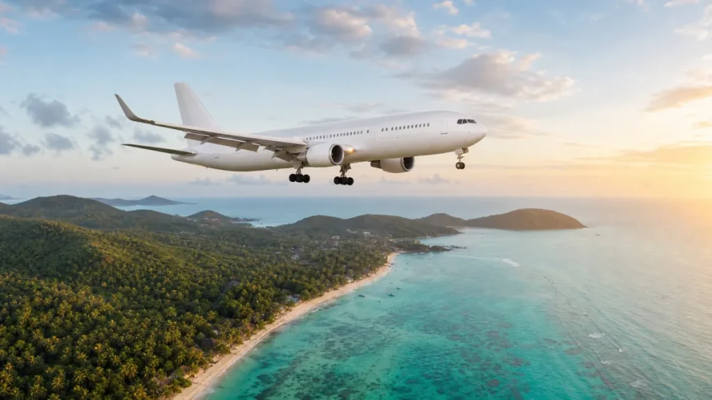 Máy bay hạ cánh xuống đảo Phú Quốc lúc bình minh
